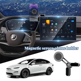 Universal Magnetic Screen-Clip Phone Mount for Vehicle & Monitor Screens – Strong 360° Rotatable Holder, Compatible with Mag-Safe, for Car Infotainment, Laptop & PC Displays (Fits 7.5-14mm Screens)