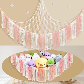 Saiories Stuffed Animal Hammock Net - Large Corner Toy Hammock for Plush Storage, Boho Macrame Hanging Organizer for Bedroom Decor, Playrooms, Nursery (Color match)