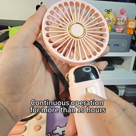 Generic Portable handheld fan,handheld/neck/desktop 3-in-1 small fan, 90° foldable,desktop fan (with base for cell phone), aromatherapy fan, women's special makeup fan, LED, 5-speed,2400mAh(White)