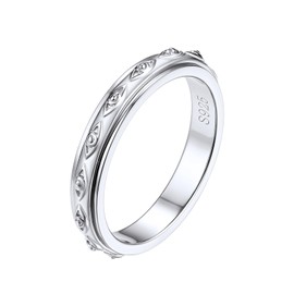 Women's Rings, Tiny Small Evil Eyes Anxiety Fidget Ring Sterling Silver, Wedding Engagement Band Rings for Her Size 10