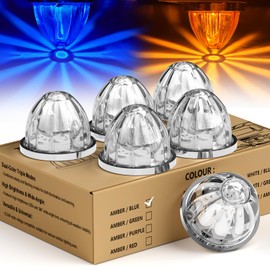 Okerny 6-Pack Dual Color LED Watermelon Lights Dual Function Strobe + Side Marker Light Amber Blue Cab Roof Clearance Lights with Starburst Clear Lens Waterproof 12-24V for Truck Trailer RV