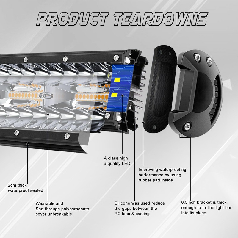SLARY 23 Inch 144W LED Light Bar White/Amber Flasing Strobe