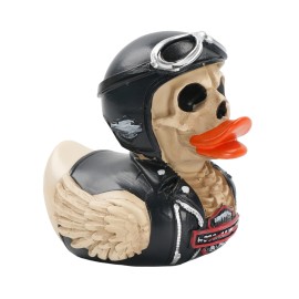 Gothic Skeleton Motorcycle Rider Duck Resin Figurine, Vintage Biker Desk Shelf Decor, Cool Collectible Gift for Car EnthusiastColor: Multicolor, Size: One Size