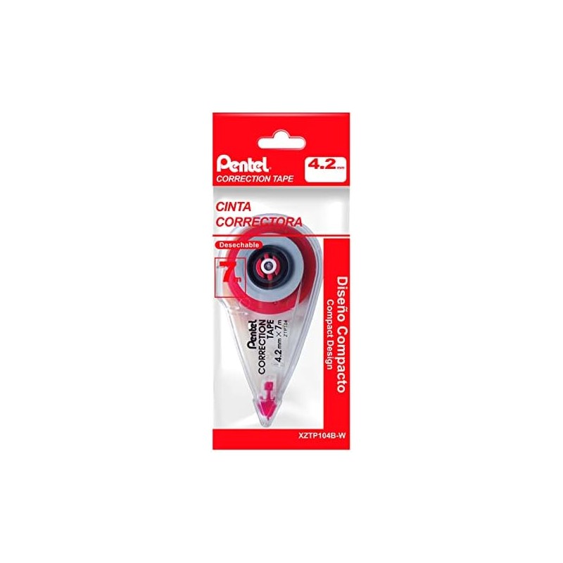 Pentel Cinta Correctora, Compacta, 7 m x 4.2 mm, Blanca,