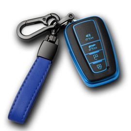 Compatible with Toyota Key Fob Cover with Keychain Soft TPU Key Protector Case for 2020-2022 Prius Corolla Highlander 2018-2024 RAV4 Camry C-HR Avalon GT86 Smart Key(only for Keyless go)Blue