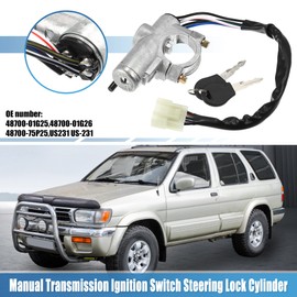 X AUTOHAUX Ignition Key Switch Steering Lock Cylinder W/Key 48700-01G25 for Nissan D21 Pathfinder Pickup 1986-1997 Manual Transmission Ignition Switch Steering Starter Switch Assembly 5 Pin