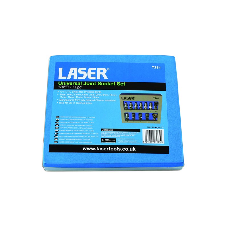 Laser 7281 Universal Joint Socket Set 1/4"D 12Pc