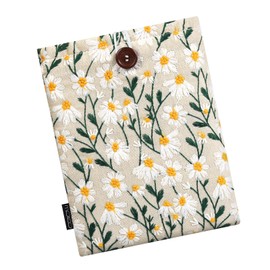 MoKo 6-7 Inch Embroidered Daisy Padded Sleeve Pouch for Kindle 11th Gen 2022/10th Gen 2019/8th Gen 2016, Kindle Paperwhite 11th/10th Gen 2021/2018, Kindle Pouch for Oasis/Voyage/Kobo eReader, Beige