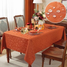 Larponder Christmas Tablecloth Rectangle, Jacquard Spillproof & Stain Resistant Table Cloth with Pinecones Designs, Washable Table Cover for Winter Holiday (Rectangle, 60" x 84", Burnt Orange)