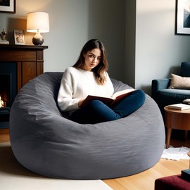 [Removable Cover] Bean Bag Chairs for Adult, Teens, Giant 4ft Memory Foam Bean Bag Chair, Memory Foam Bean Bag for Teens, Adults, Big Sofa Furnitures for Dorm Room and Living Room, Grey
