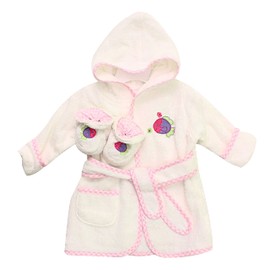 Spasilk 100% Cotton Hooded Terry Bathrobe with Booties, Pink Fish, 0-9 Months
