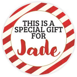 This is a Gift for Jade - 100 Pack Circle Stickers 3 Inch - Candy Cane Merry Christmas Gift Tag Present Tree Holiday Custom Name Santa Claus