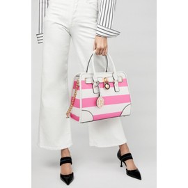 Dasein Women Handbags Top Handle Satchel Purse Shoulder Bag Hobo Bag Work Bag Set 2pcs (Pink/White)