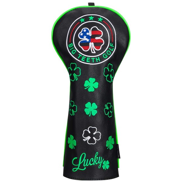 BIG TEETH Golf Head Covers Driver Hybrid Fairway Cover Golf Club Protector Lucky Clover and USA Pattern Black (Driver Cover)