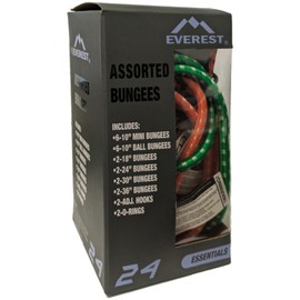 Everest Bungee Assortment 24 Pack Bungee Cords Assortment Jar Includes 10" 18" 24" 30" 36" Bungee Cord with Hooks, Ball Bungees