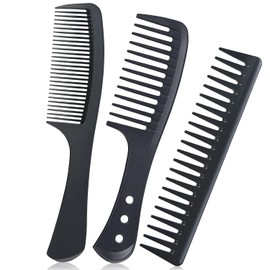 URAQT - Juego de peines de peluquería, paquete de 3 peines de dientes anchos, cepillo de carbono antiestático resistente al calor, peine...