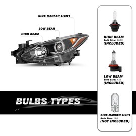 SOCKIR Projector Headlight Assembly Compatible with 2014-2016 Mazda 3 OE Style Headlamp Replacement Passenger and Driver Side, with High/Low Beam