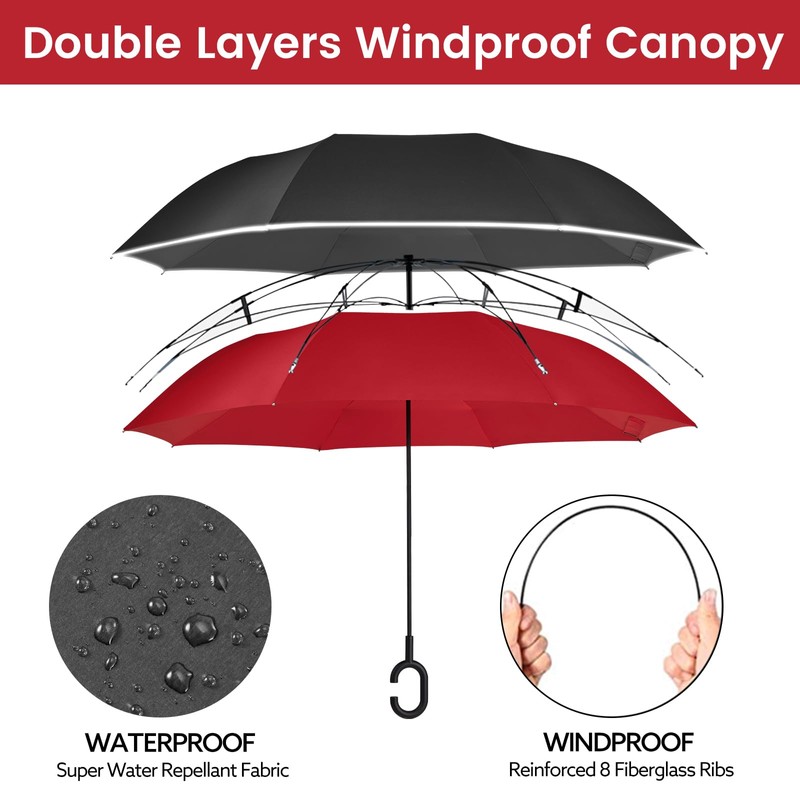 G4Free 62 Inch Large Reverse Umbrella with C-Shaped Handle, Windproof