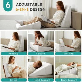 Bedluxe Wedge Pillow, 12 inch Bed Wedge Pillow for Headboard, Pillow Wedge for Acid Reflux Relief, Sleeping, After Surgery, Snoring, Gerd, Triangle Pillow Wedge - Cooling Memory Foam Top, White