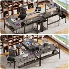 Unikito Reversible L Shaped Desk with Power Outlets and RGB LED Light, Sturdy Computer Desk with Ergonomic Monitor Stand and Storage Shelves, Corner Desk for Home Office, Easy Assembly, Black Oak