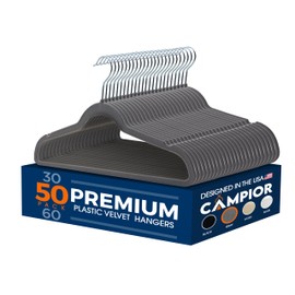 Premium Velvet Non-Slip Hangers for Clothes - Heavy Duty Coat Hanger Set with 360° Swivel Hook, Lightweight, Luxurious Velvet Finish, Versatile Hangers for Any Closet, Pack of 50 - Grey