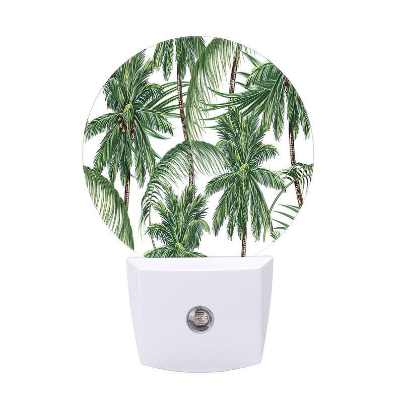Chrobak Round LED Night Light,Green Leaves Palm Trees LED Night