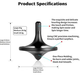 LOQATIDIS Stainless Steel Spinning Top, Well Made EDC Metal Decompression Toy, Perfectly Balanced, Spin Smooth, Helps Relieve Stress and Anxiety, Effective time-killing Desktop Toys (M/Iridescent)