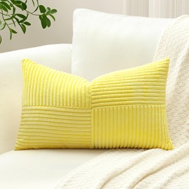 OTOSTAR Set of 1 Decorative Throw Pillow Cover Soft Corduroy Solid Lumbar Pillow Case Boho Striped Cross Patchwork Textured Cushion Cover for Sofa Car Patio Bedroom Living Room 12x20 Inch, Yellow