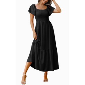 OFEEFAN Maxi Dresses for Women 2025 Summer Casual Dresses Beach Fashion Vacation Clothes Black M