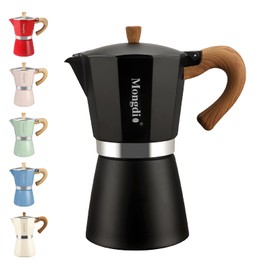 Mongdio Stovetop Espresso Maker Moka Pot, Cuban Coffee Maker Stove top coffee maker Moka Italian Espresso Greca Coffee Maker Brewer Percolator, 6 Espresso Cups, 10 oz - Black