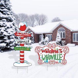 Ginch Christmas Decorations,Whoville Welcome To Whovilve Yard Signs Stakes,Christmas Lawn Garden Pathway Decorations for Home Decor Outdoor Christmas Party Supplies