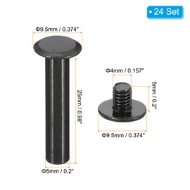 PATIKIL 24 Sets Chicago Screws, 25mm l Chicago Screws Phillips Binding Post Screw Bolts Leather Rivets Fasteners Connectors for Leather Belt Scrapbook Photo Albums, Black