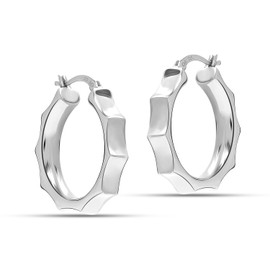 LeCalla 925 Sterling Silver Hoop Earrings for Women | Bamboo Joint Design Hoop Earrings 27MM