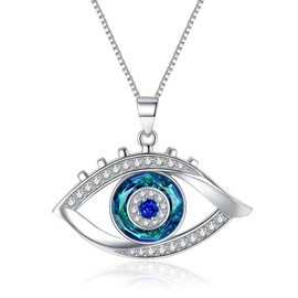 MOONMORY Blue Turkey Evil Eye Necklace - 925 Sterling Silver Ojo Turco Necklace for Women Third Eye Lucky Necklace Pendant Gifts for