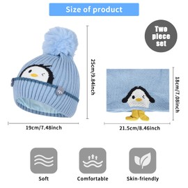 Winter Warm Hat and Scarf Set,2 in 1 Girls Boys Beanie Hat Scarf Set,Thermal Knitted Thick Fleece Lining Cap,Pom Pom Bobble Hat Snood Neck Warmer Gifts for Girls Boys Children Women Outdoor Sport