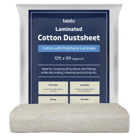 Cotton Dust Sheets for Decorating, Waterproof 12ft x 9ft Dust Sheets Twill Laminated Polythene Backed Reusable Paint Sheets for Floor, Staircase