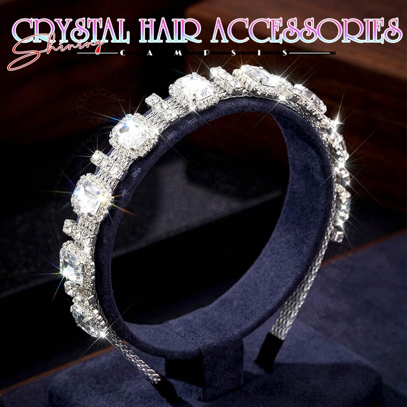 Campsis Rhinestone Headband Silver Bridal Headpiece Crystal Hair Accessories for