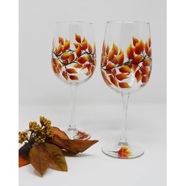 Hand Painted Wine Glasses - Fall Leaves (Set of 2)