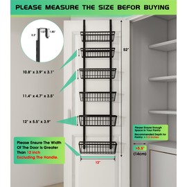 Mefirt 12 Inch Wide Narrow Over The Door Pantry Organizer, Pantry Organization and Storage, Black Metal Hanging Deep Basket Wall Spice Rack Seasoning Shelves, Home & Kitchen Essentials, Apartment