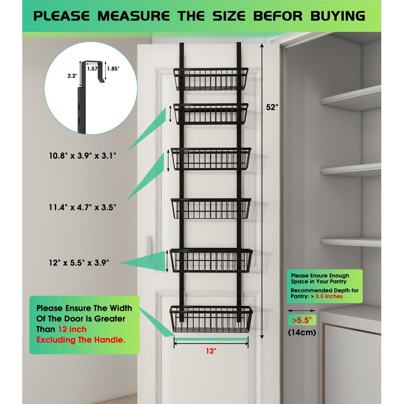 Mefirt 12 Inch Wide Narrow Over The Door Pantry Organizer,