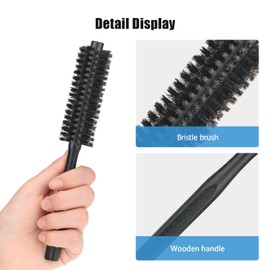 Boar Bristle Round Brush, Small Mini Round Brush with Natural Boar Bristles Hair Brush for Women and Men Short Hair Beard Hair and Bangs, Black