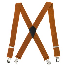 PAPA LEGGENDA X-Back 2Inch-Wide Heavy Duty Suspenders for Men with 4 Ultrastrong Clips, Full Elastic Braces for Men, Adjustable Work Suspender for Big & Tall, One Size Fits All, Solemn Brown