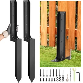 Dukelai 2 Pcs Fence Post Repair Kit,Heavy Duty Fence Post Anchor Kit, Fence Post Repair Stakes for Repair Tilted, Broken Wood Fence Post