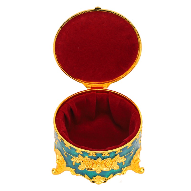 Retro Round Trinket Storage Organizer with Rose Pattern Round Metal