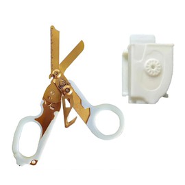 Elegital Emergency Response Shears,Stainless Steel Self-luminous Foldable Trauma Shears,Outdoor Camping Rescue Shears Tools, Luminous White Gold+sheath