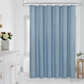 MitoVilla 2 Pack Blue Fabric Shower Curtain Liner - 72" W x 72" H, Light Blue Shower Curtain or Liner for Modern Neutral Hotel Bathroom Decor, Waterproof Cloth & Hotel Quality, 24 Plastic Hooks