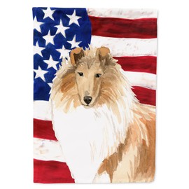 Caroline's Treasures CK1719CHF Patriotic USA Rough Collie House Flag Large Porch Sleeve Pole Decorative Outside Yard Banner Artwork Wall Hanging, Polyester, House Size, Multicolor