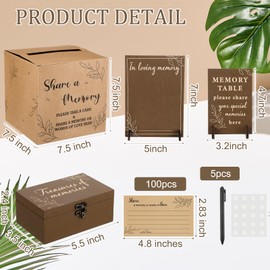 Gilprop Share a Memory Cards Set for Celebration of Life Decoration Memorial Obituary Card with Box for Share a Memory Funeral Keepsake Decor for Funeral Guest book Table Decor(Rustic)