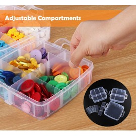 ilauke 3 Tier Clear Transparent Plastic Stackable Storage Box with 18 Compartments Craft Storage Box with Carry Handle Container for Storing & Organising Toys, Jewellery, Beads, Arts & Crafts, Tools