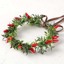 KorViSHOW Red Chili Pepper Flower Headband - Funny Chili Pepper Costume Hair Accessories Artificial Vegetable Hairband for Adult Kids Mexican Fiesta Festivals Party Favors Hot Peppers Accessory